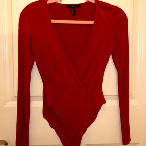 Red Deep V-Neck Bodysuit
